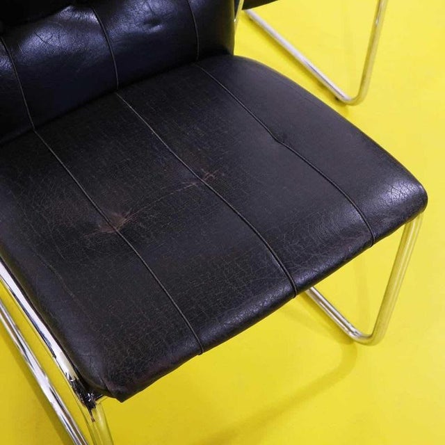 Chrome Metal Chairs with Black Faux Leather, Set of 4 For Sale - Image 3 of 11