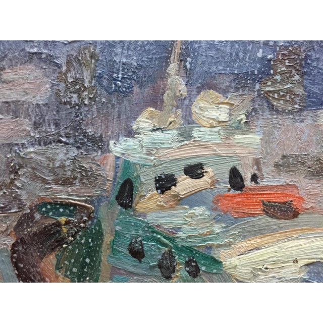 1960s 1960s Oil Painting Ship Port v. Karpin For Sale - Image 5 of 11