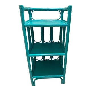 Vintage Turquoise Rattan Shelf For Sale