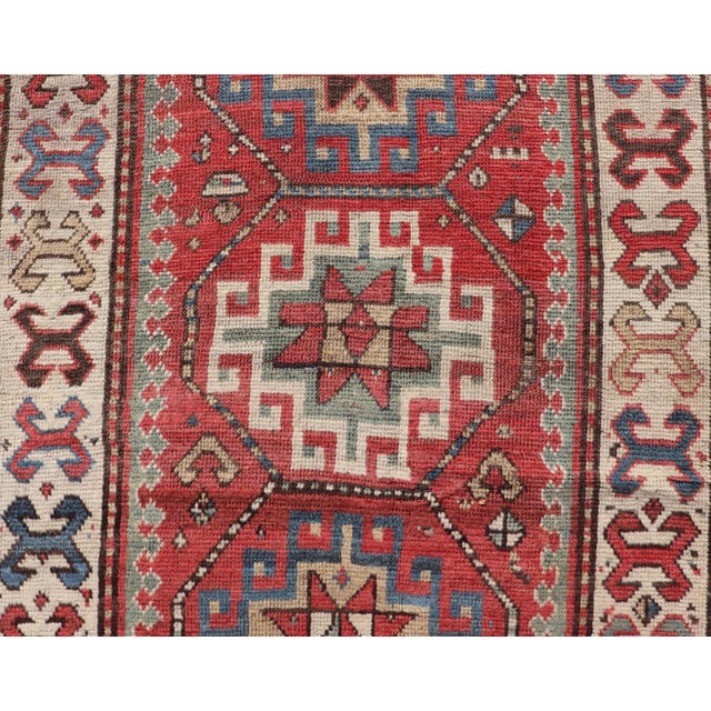 Textile Antique Caucasian Kazak Rug With Sub-Geometric Medallion's Design For Sale - Image 7 of 10