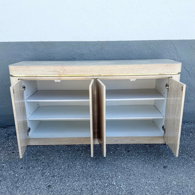 Postmodern Postmodern Faux Travertine Laminate Credenza With Gold Accent For Sale - Image 3 of 8
