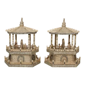 Monumental Pair of Vintage Bone Inlayed Chinese Pagoda Temples