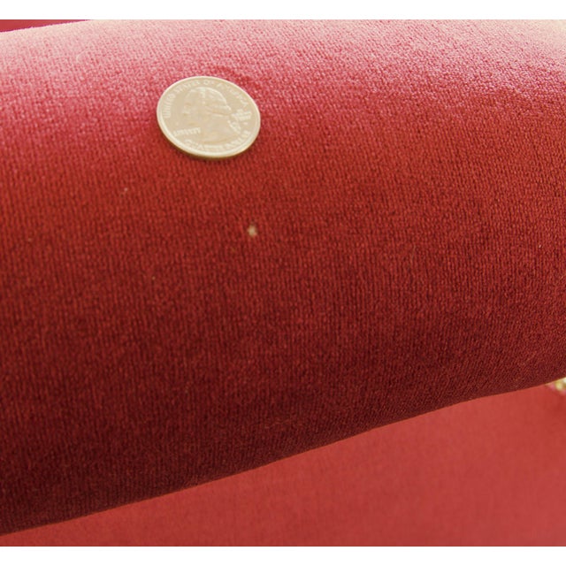 Late 20th Century Pair, Vintage Chippendale Style Camelback Club Chairs in Burgundy Velvet With Brass Nailheads, Late 20th Century For Sale - Image 5 of 7