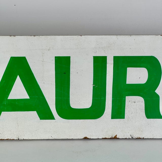 Large Vintage Double Sided "Restaurant" Wooden Sign in Green Font For Sale - Image 4 of 8