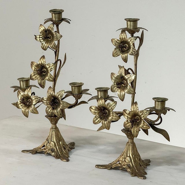 Pair Napoleon III Period Bronze Floral Candelabra are the perfect choice to provide a finishing touch on a mantel, buffet,...
