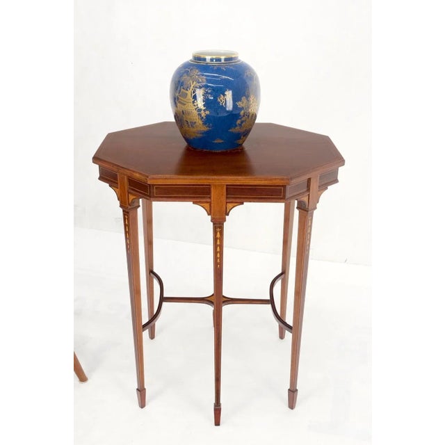 Delicate Lines Walnut Inlay Stretched Hexagon Lamp Side Table For Sale - Image 11 of 13
