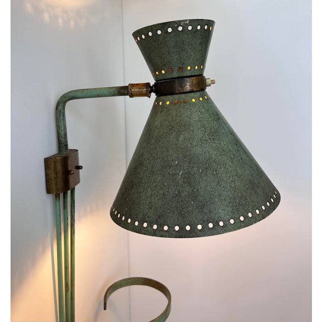 Green Vintage Adjustable Wall Lamp in Brass and Patinated Green, 1950 For Sale - Image 8 of 17