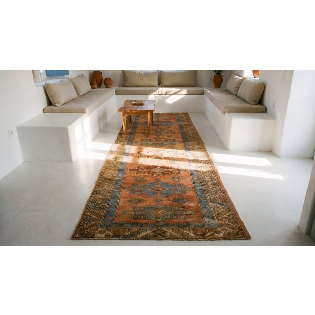 1920s Salmon Geometric Antique Nw Persian Karajeh 2'10'' X 17'10'' Rug Knotted Wool Carpet Runner For Sale - Image 13 of 13