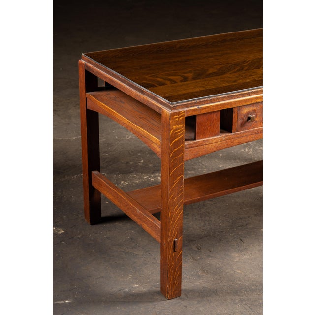 Early 20th Arts & Crafts Oak Library Table With Glass Top by Limbert For Sale - Image 9 of 12