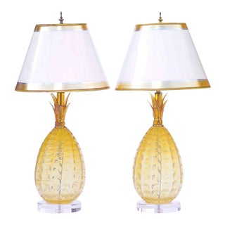 Vintage Murano Pineapple Lamps With Lucite Bases - a Pair For Sale