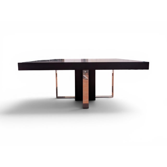Wood Large Square Dining Table in Wood and Steel, 1970s For Sale - Image 7 of 9