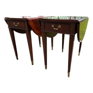 Hepplewhite Vintage Mahogany Drop-Leaf "Pembroke" Side Tables Manufactured by Lineage/Drexel Heritage For Sale