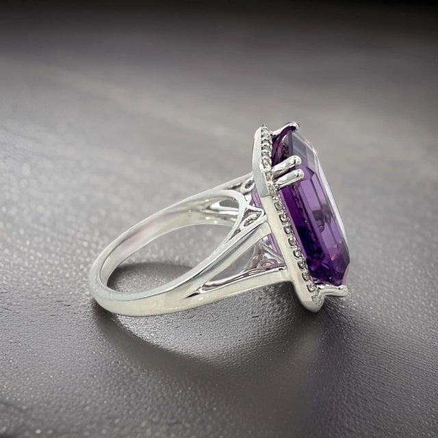 Natural Amethyst Diamond Ring Size 6.5, 14k Gold 12.48 TCW Certified For Sale - Image 10 of 13