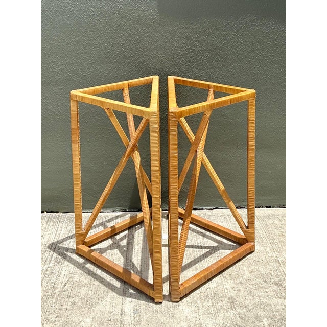 Wood Vintage Wrapped Rattan Dining Table Pedestal For Sale - Image 7 of 16