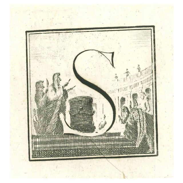 Capital Letter S, Antiquities of Herculaneum Exposed, Etching, 18th Century For Sale