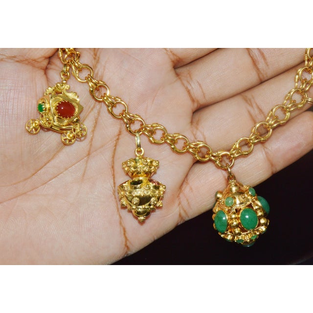 Vintage Portuguese Italian Solid 19.2k & 18k Gold Etruscan Revival Multigem Fob Charm Bracelet For Sale - Image 14 of 15