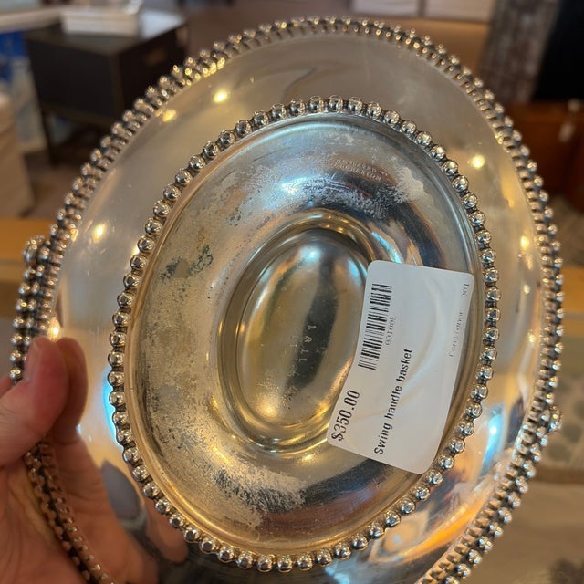 Mid 20th Century Reed and Barton Silverplated Beaded Swing Arm Basket For Sale In Aspen - Image 6 of 6