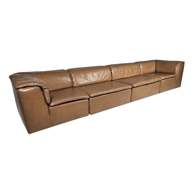 Jeep Modular Sofa in Tan Leather attributed to Anita Schmidt for Durlet, 1970s, Set of 4 For Sale