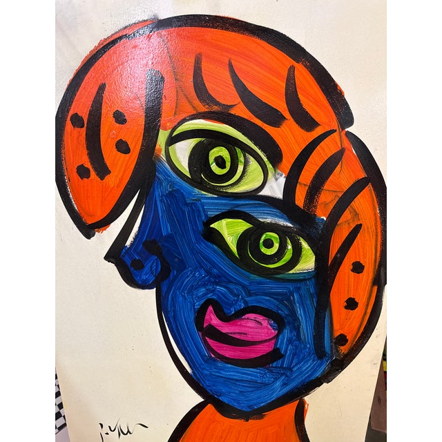 1970s 1970s Peter Keil Abstract Cubist Blue Portrait Painting For Sale - Image 5 of 6