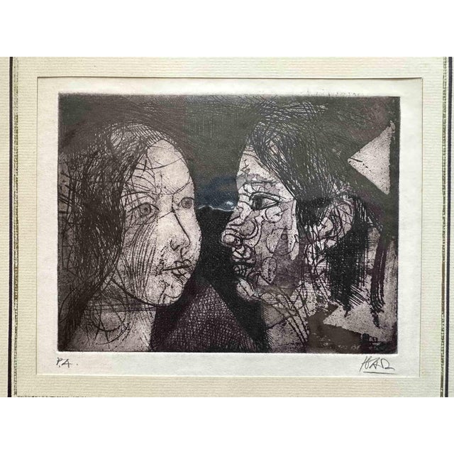 Miguel Angel Ibarz, Two Faces, Etching, 1960s For Sale
