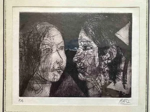 Miguel Angel Ibarz, Two Faces, Etching, 1960s