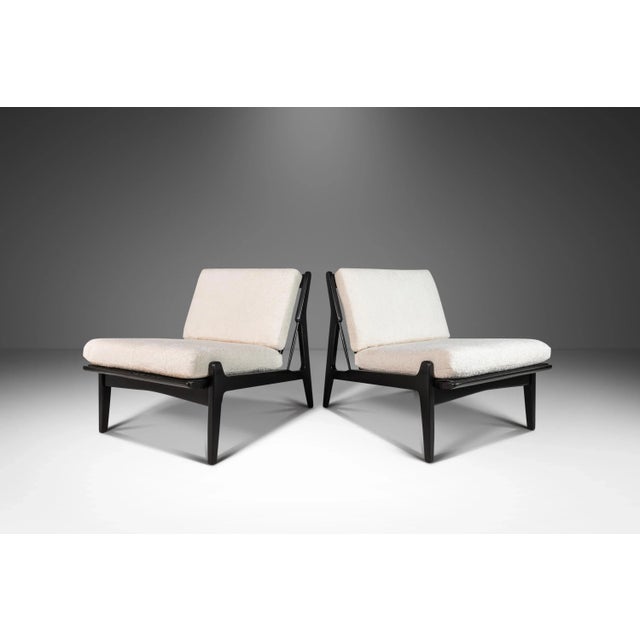 Set of 2 Ebonized Lounge Chairs in Bouclé by Ib Kofod Larsen for Selig, Denmark, Century 1950's For Sale - Image 13 of 13