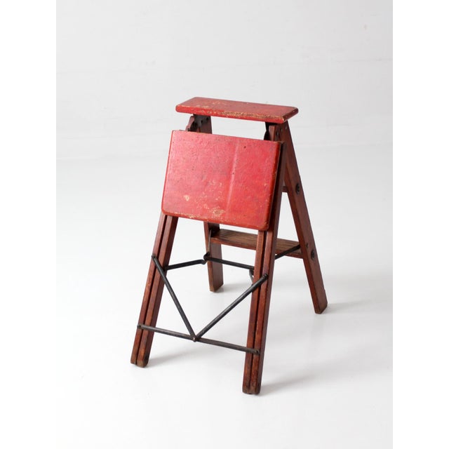 Mid-Century Wood Folding Step Ladder Stool For Sale - Image 14 of 18