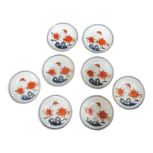 Japanese Imari Red Blue Gold Porcelain Butterfly & Flower Soy Wasabi Dish Set