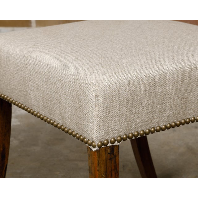 Pair of English 19th Century Oak Stools with Saber Legs and Custom Upholstery For Sale - Image 12 of 12