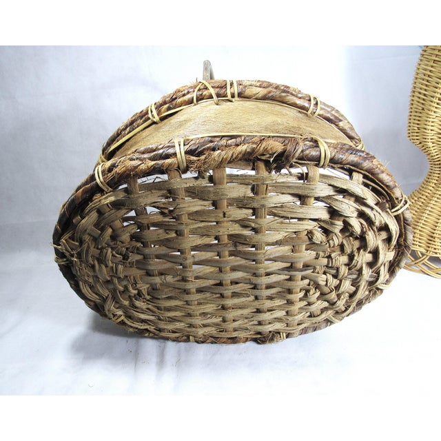 Rustic Vintage Wood Shave Natural Fiber Gathering Basket For Sale - Image 10 of 15