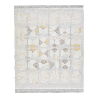Gray Modern Geometric Swedish Style Wool Rug For Sale