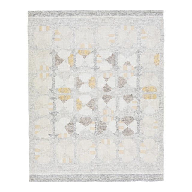Gray Modern Geometric Swedish Style Wool Rug For Sale