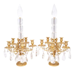 Louis XVI Style Rock Crystal and Gilt Bronze Candelabra - A Pair