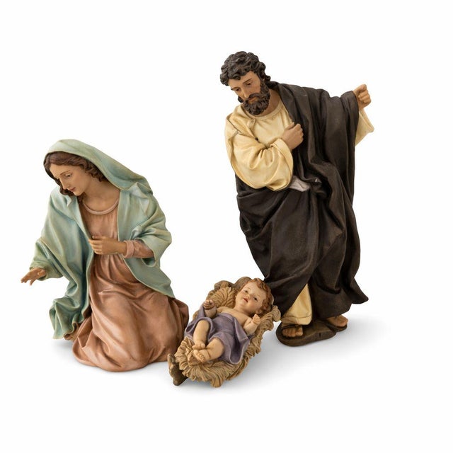 Vintage Baroque-Style Holy Family Nativity Figures Set Resin Hand-Painted 2000s Very Good Vintage Condition: Includes...