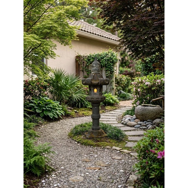 Antique Japanese Style Pagoda Garden Lantern (Tachi-Gata) For Sale - Image 9 of 12