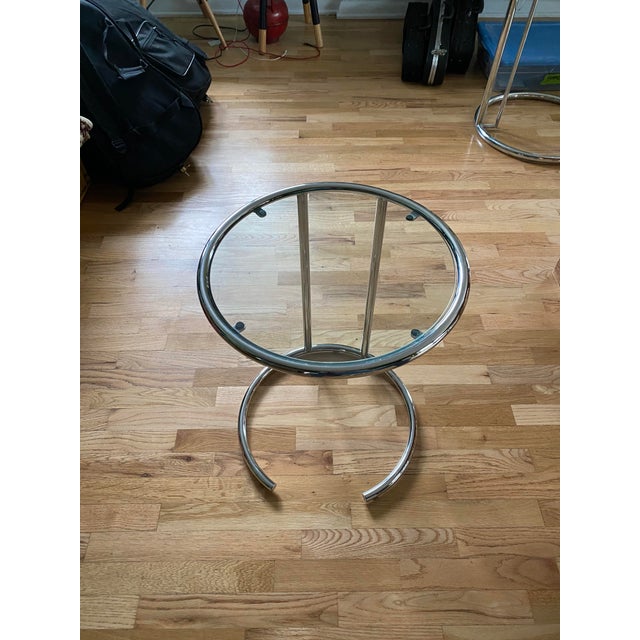 1970s Vintage Italian Chrome & Glass Side Table, Space Age, Circa 1970s For Sale - Image 5 of 5