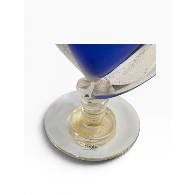 1980s Signed Marino Santi Murano Blue Glass Vase For Sale - Image 10 of 15