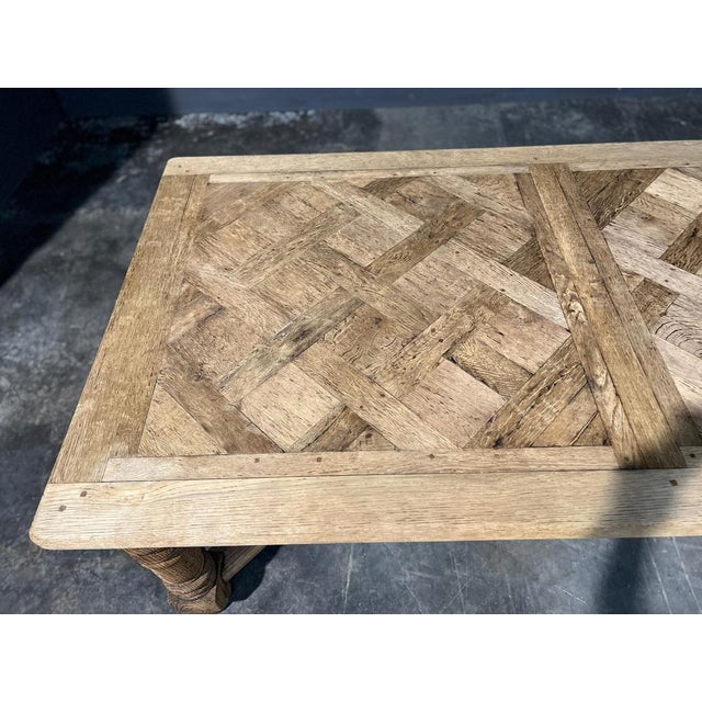 Oak Parquetry Top Farmhouse Dining Table, 1924 For Sale - Image 16 of 18