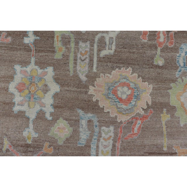 Turkish Oushak Rug With All-Over Floral Design on a Light Brown Field 13'4"x17'6" For Sale - Image 10 of 17