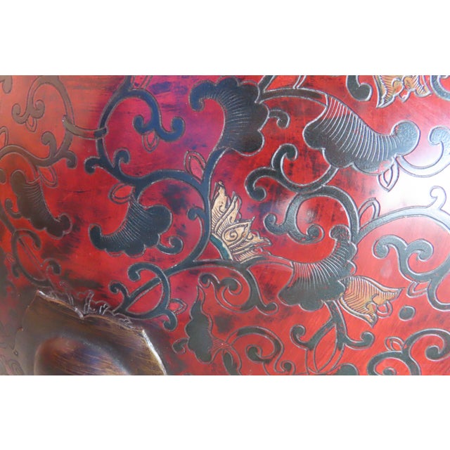 Red Chinese Qing Dynasty Coromandel Sake Barrel Drum Table and Stools For Sale - Image 8 of 12