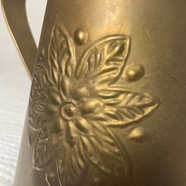 Mid-Century Modern Mid 20th Century Brass Conical Watering Can With Long Spout & Floral Relief - Made in India For Sale - Image 3 of 12