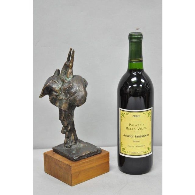 Vintage Elbert Weinberg "Scroll" Bronze Brutalist Abstract Judaica Sculpture Figure on Teak Wood Base, Signed "EW". Circa...