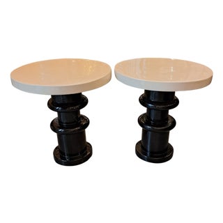 Postmodern Black and White Ceramic Tables, 1980s, Set of 2 For Sale