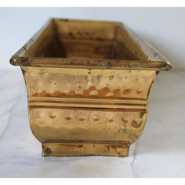 Vintage Rectangular Hammered Brass Planter For Sale In Milwaukee - Image 6 of 8