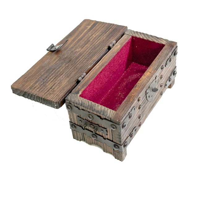 Vintage mid century hand made solid wood mini treasure chest box , made in Spain. This chest was carved from solid wood...