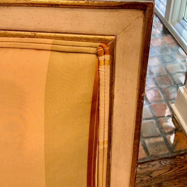 Baker Striped Chair Antiqued and gilded wood frame with muted neutral striped fabric. 24.75” x 28.25” d x 40” h Seat 18.5...
