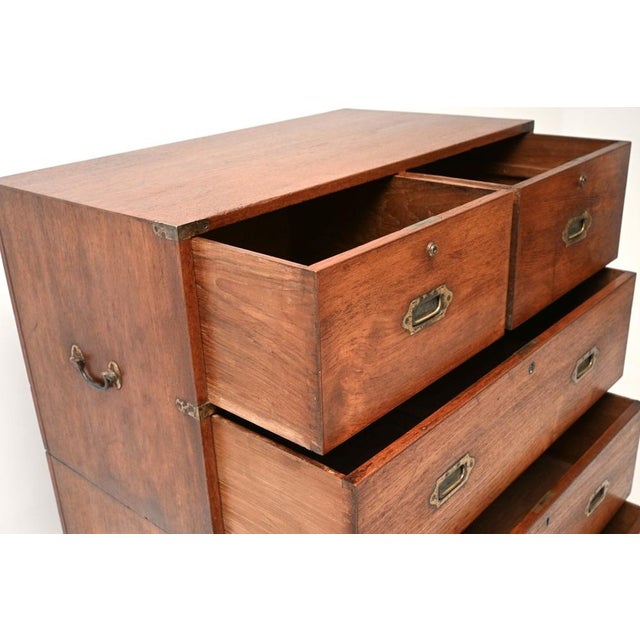 Mid 19th Century Antique Military Campaign Chest of Drawers in Teak, 1840 For Sale - Image 5 of 15