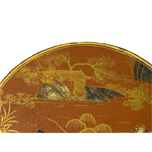 Brown Vintage Handmade Round Brown Golden Scenery Artistic Wood Box For Sale - Image 8 of 9