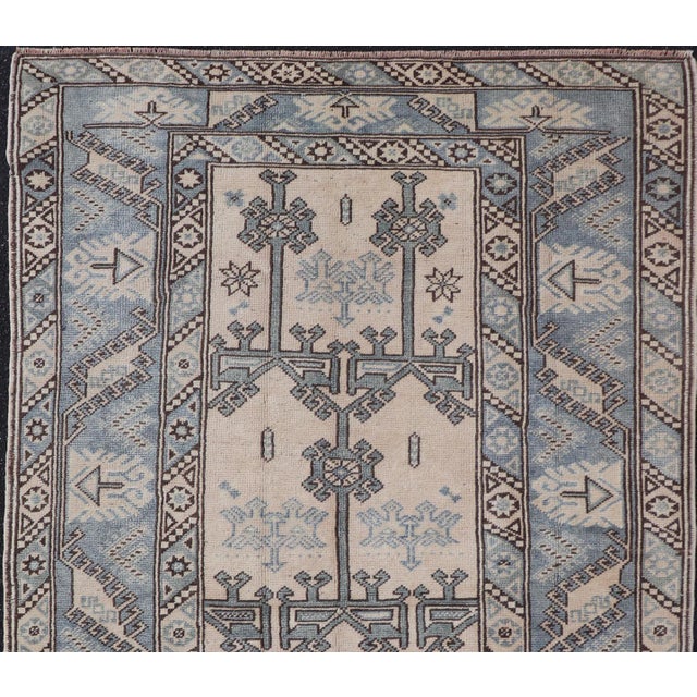 Shabby Chic Vintage Turkish Oushak Rug With Warm Earth Tones and Geometric Patterns 4'1 X 6'9 For Sale - Image 3 of 10