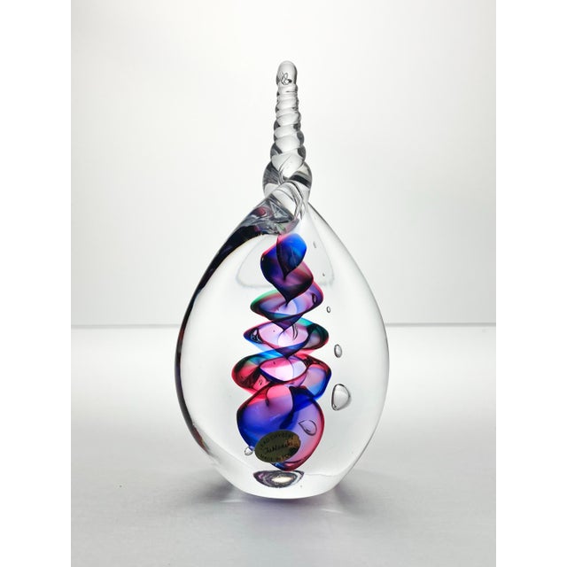 1990s Adam Jablonski Art Glass Teardrop Swirl Ribbon Purple Blue Paperweight Sculpture For Sale In Dallas - Image 6 of 9